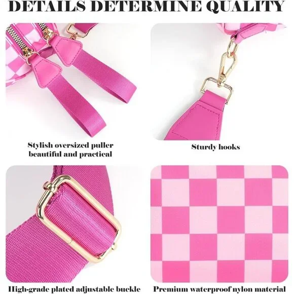 Women Rose Imported Polyester Checkered Crossbody Fanny Packs Belt Bum Bag - Picture 6 of 6